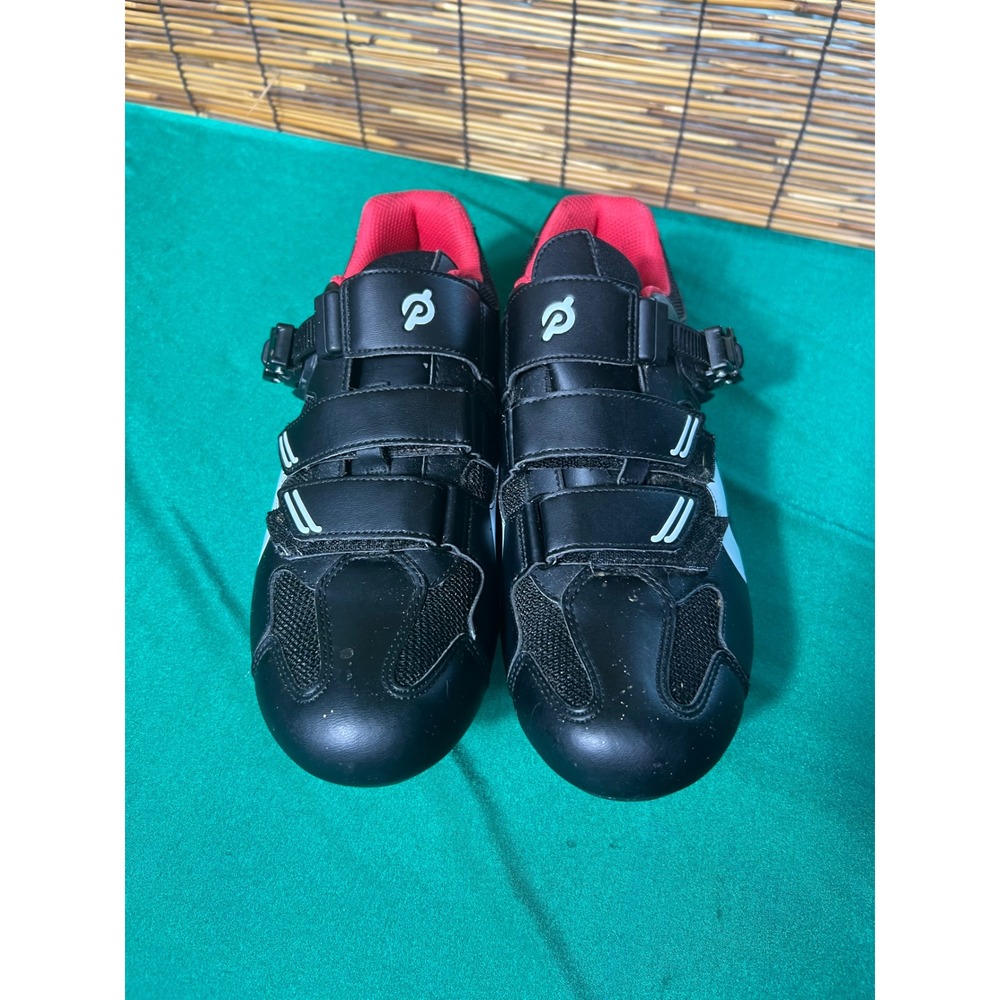 Peloton Size 44 Cycling Shoes Black Red Cleats Included PLTN-01 Synthetic